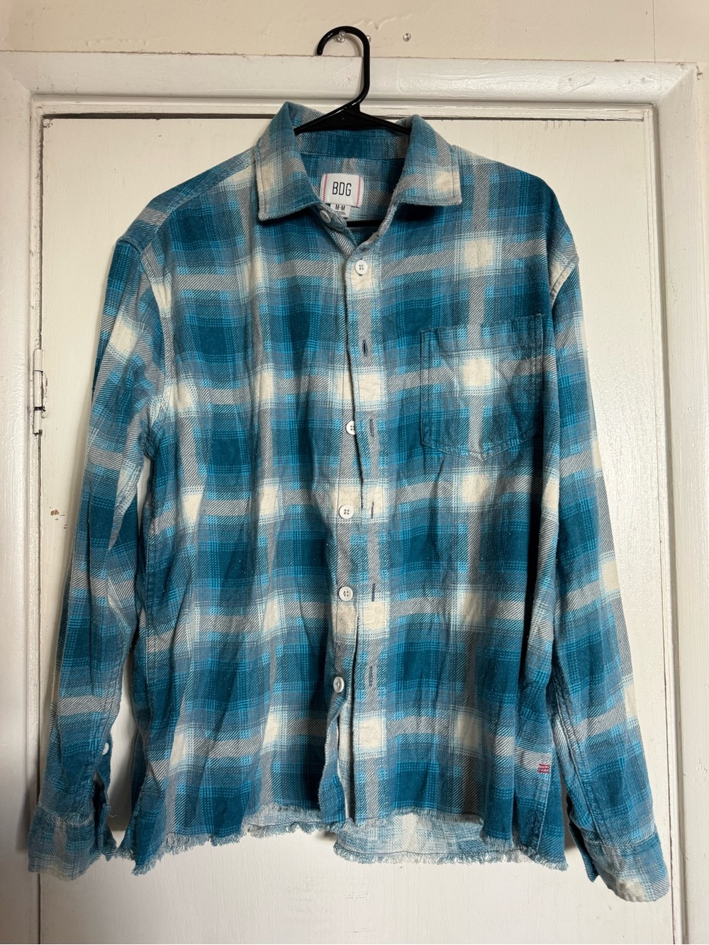 BDG Teal and White Plaid Casual Button-Down Shirt